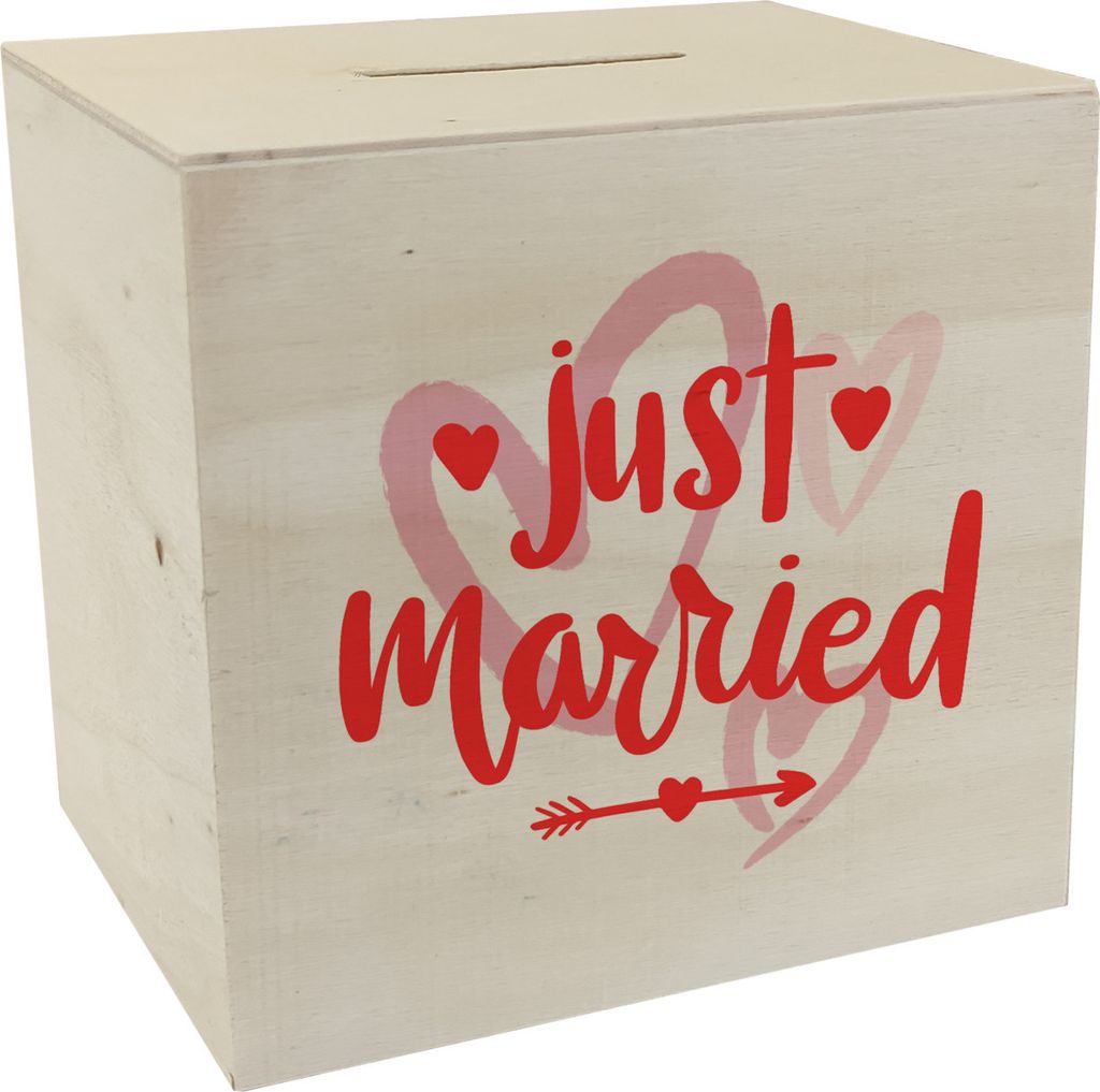 Just married Hochzeit Spardose aus Holz mit Spruch