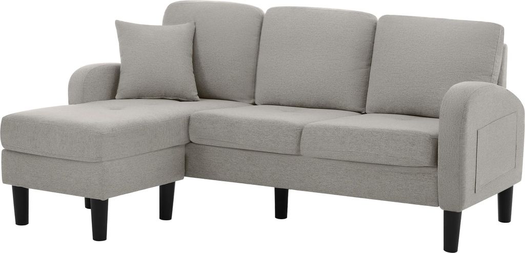 AIORBER L-förmiges Ecksofa mit Chaiselongue, 3-Sitzer, Baumwoll-Leinen, modulares Design, bequem und platzsparend, 166x118x77cm, Grau