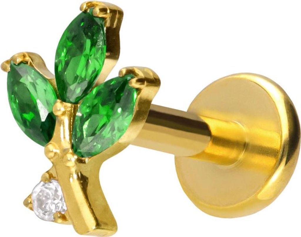 Ohrpiercing, Nasenpiercing Titan Labret mit Push Fit KRISTALLZWEIG Gold Stablänge: 8mm | Stabstärke: 1,2mm