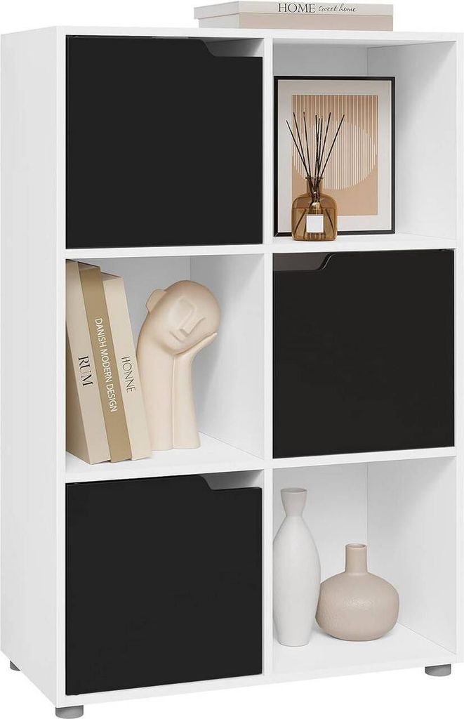 WOLTU Bücherregal Bücherschrank Standregal, mit 3 Türen, 6 Fächer Holzwerkstoff : Weiß+Schwarz Farbe: Weiß+Schwarz