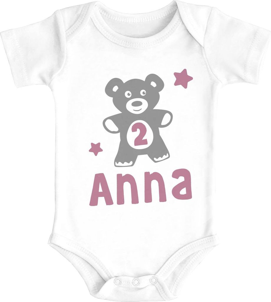 Babybody mit Namen und Zahl zum Geburtstag Teddy-Bär personalisierbare Baby Geschenke Baumwolle SpecialMe Mädchen 2 Jahre weiß 12-18 Monate