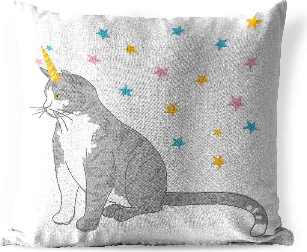 MuchoWow Outdoor Kissen - Kinder Illustration Katze Einhorn - 50x50 cm - Wetterfest - Lounge Kissen - Komfortabel - Kissen mit Bild