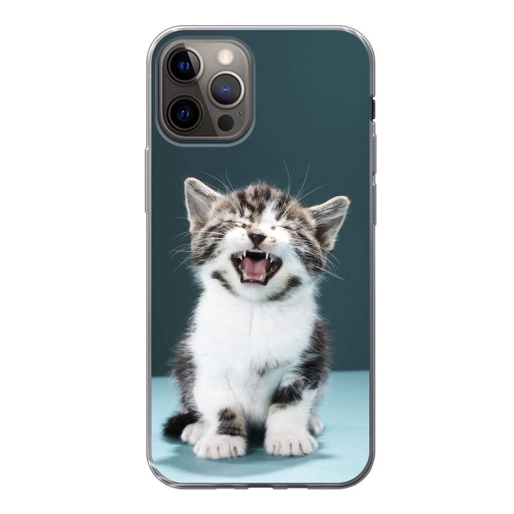 MuchoWow Handyhülle Schutzhülle Hülle für iPhone 12 Pro Katze - Kätzchen - Miau Silikon Softcase Handy Hülle - Abdeckung
