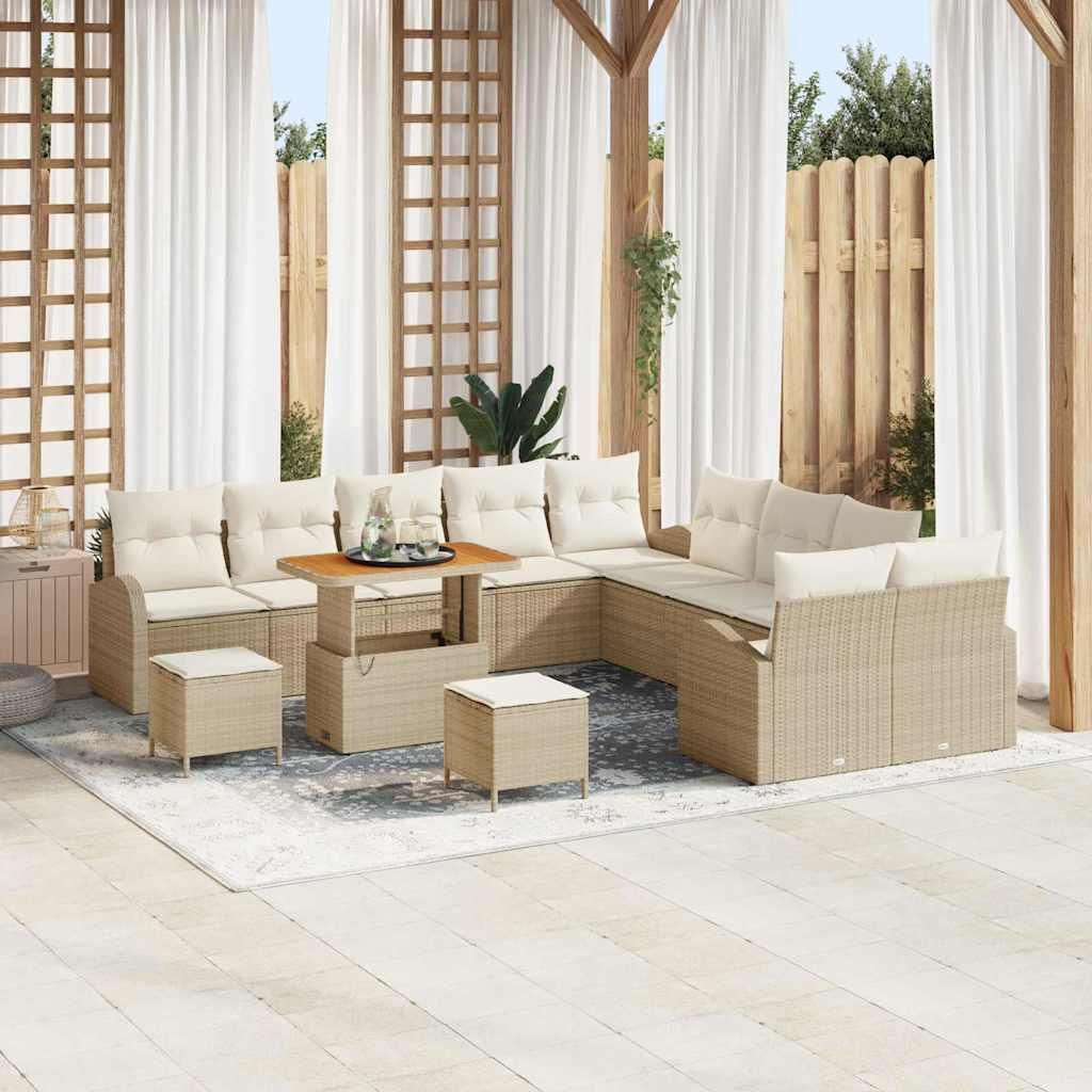 Maison Exclusive - Gartensofa-set mit Kissen 13 pcs Beige Poly-Rattan