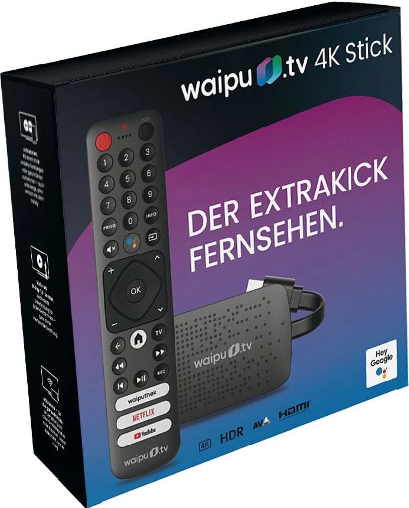 Waipu.tv 4K Stick - Incl. Afstandsbediening Met TV-knoppen | Live TV & Streaming