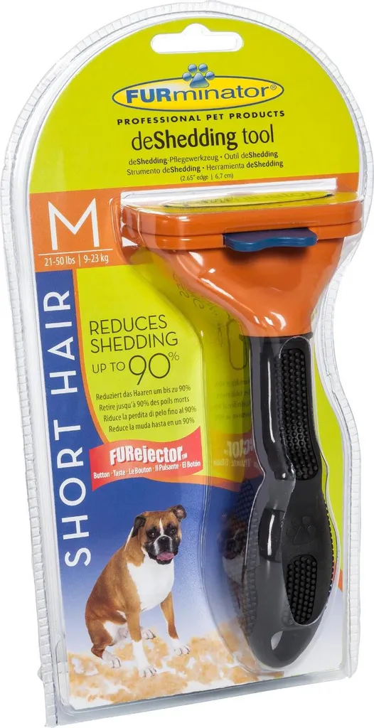 Entretien du pelage de chien moyen, outil FURminator spécial poils courts