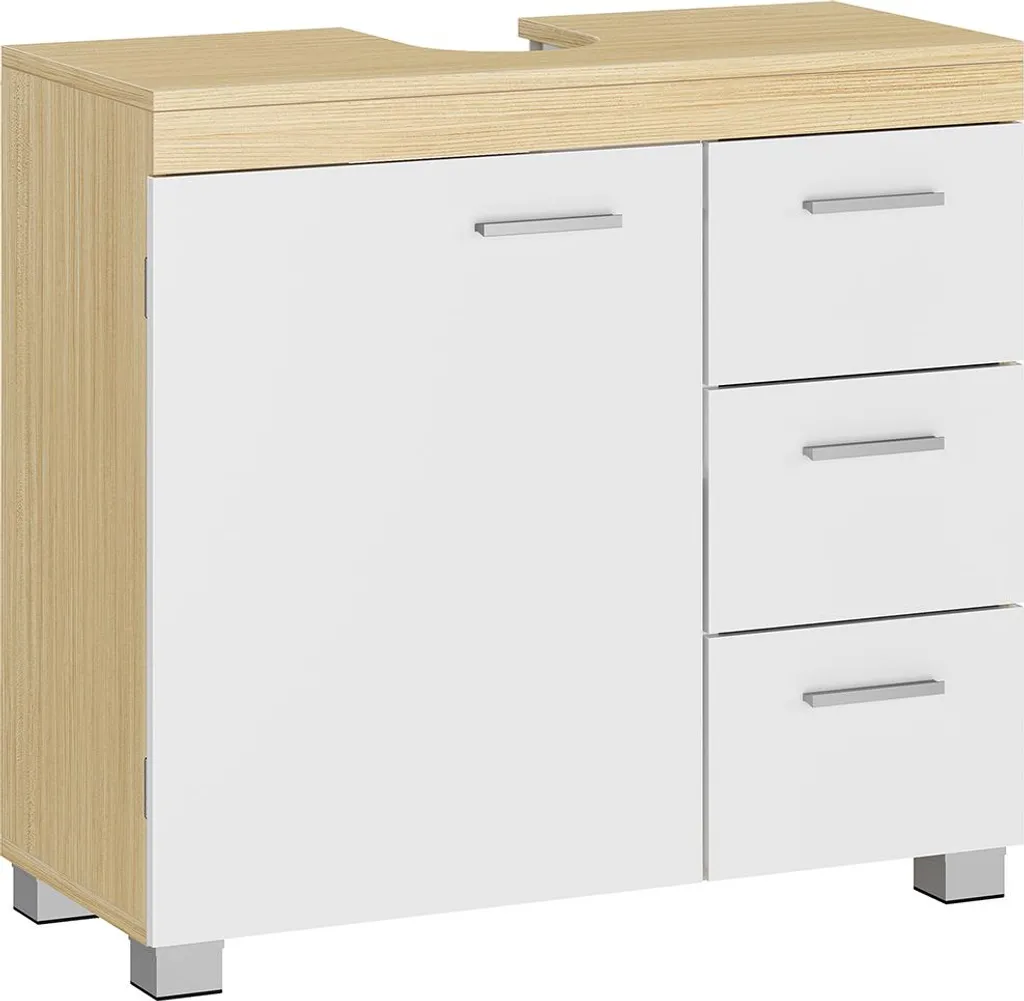 Lavabo avec 3 grands tiroirs en bois chêne clair - Meuble Vasque 80cm