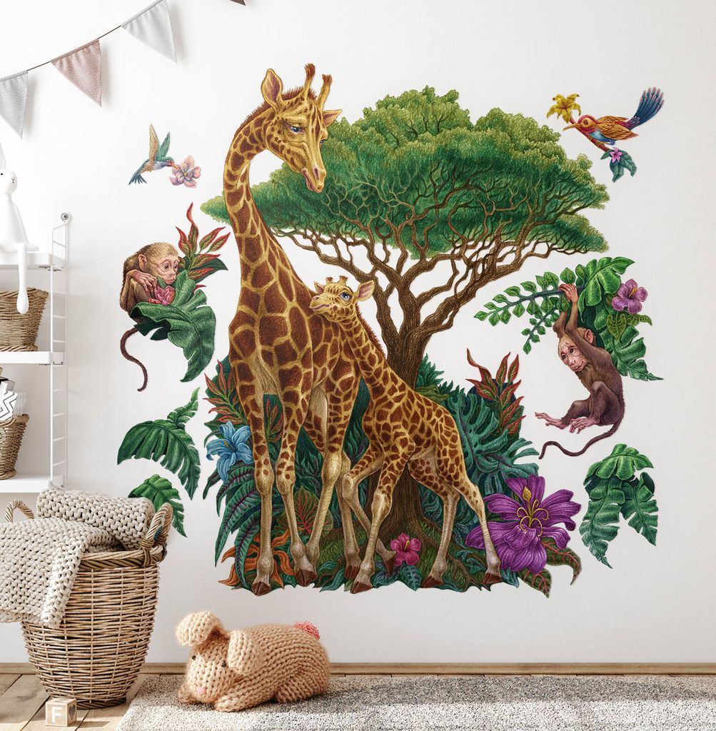 Wilde Tiere Flora – Wandgestaltung – Wandbilder Kinder – Motivtapeten Set – Wanddekor Kinderzimmer – Selbstklebende Wandsticker – 100x1...