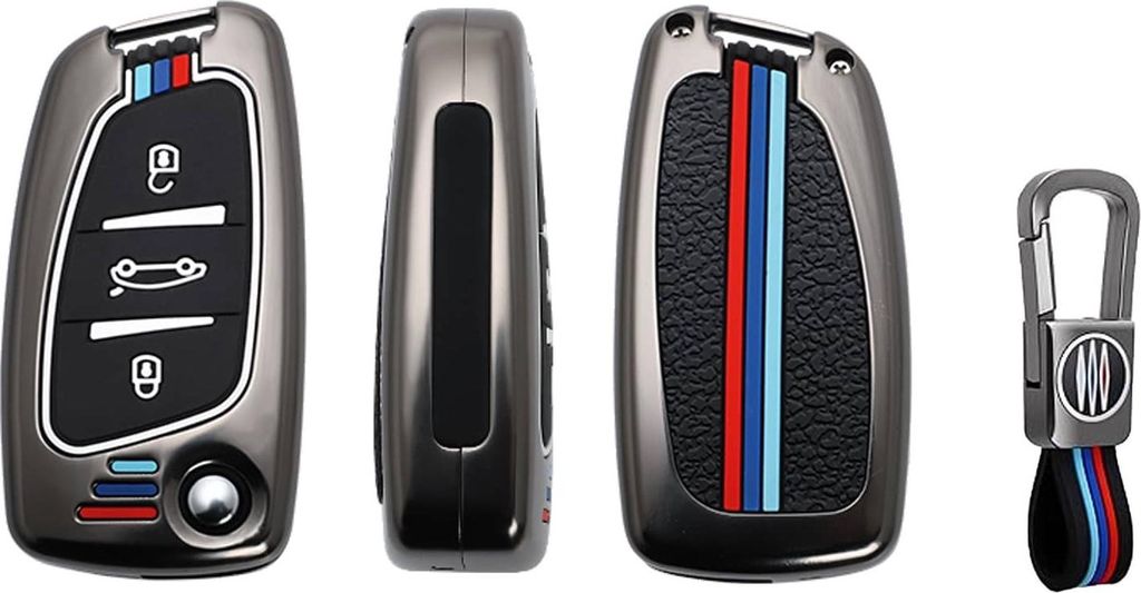 Dutch Shield - Metall Autoschlüssel Hülle für das Peugeot Schlüssel - Schutzhülle Schlüsselhülle Cover C3 Grau, Schwarz