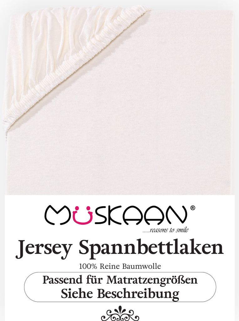 Müskaan Jersey Spannbettlaken 180x200 - 200x220 natur für Boxspringbett und Wasserbett Bettlaken 100% Baumwolle