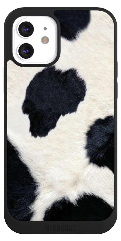 NIVOCASE Handyhülle für Apple iPhone 12 Hülle NIVOpure Case Schwarz Animal-Look Animalprint Kuhfell