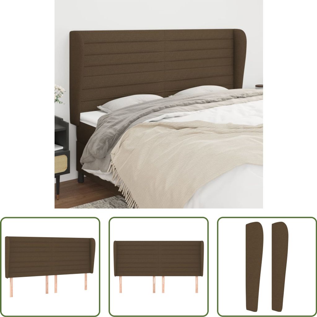 The Living Store Kopfteil mit Ohren Dunkelbraun 163x23x118/128 cm Stoff