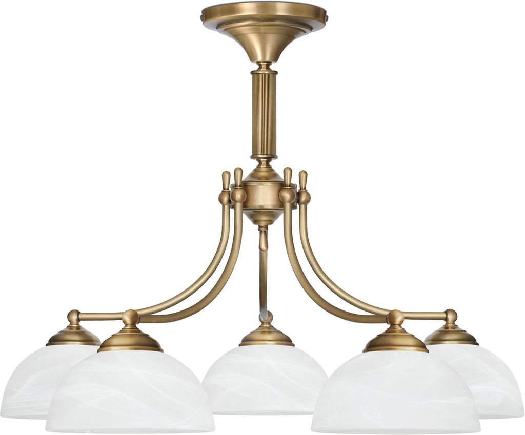 Kronleuchter Messing Goldpatina Alabaster-Glasschirm weiß matt Ø64x48cm 5xE27 300W Esszimmer Wohnzimmer klassisch elegant höhenverstellbar Decke
