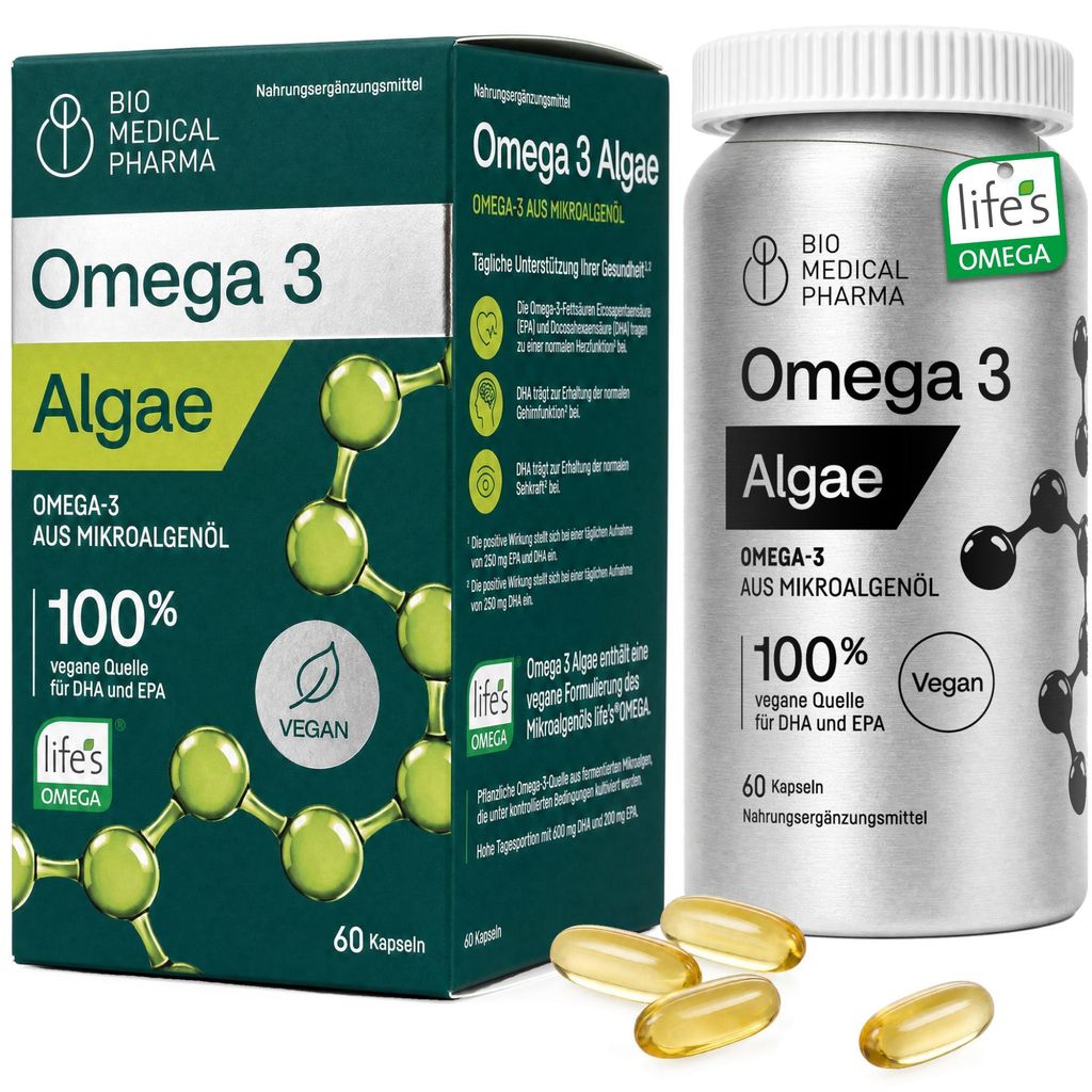 Omega 3 Vegan Algenöl Kapseln – 600mg DHA + 200mg EPA pro Produktbild 