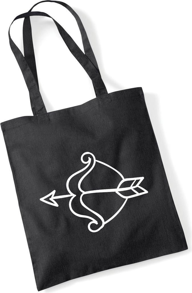 Huuraa Jutebeutel Amors Pfeil Bogen 10 Liter Black Baumwolle Tasche Geschenkidee