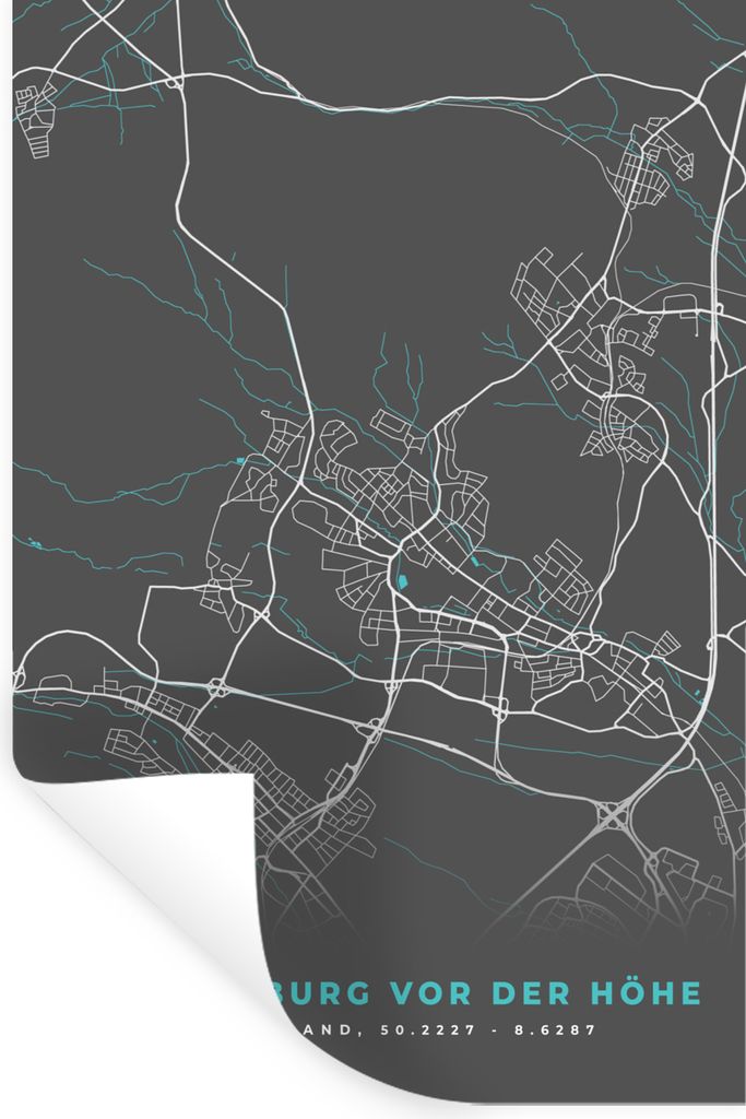 MuchoWow Wandtattoo Wandsticker Wandaufkleber Stadtplan - Karte - Bad Homburg vor der Höhe - Blau - Deutschland - Karte 40x60 cm Selbstklebend u...
