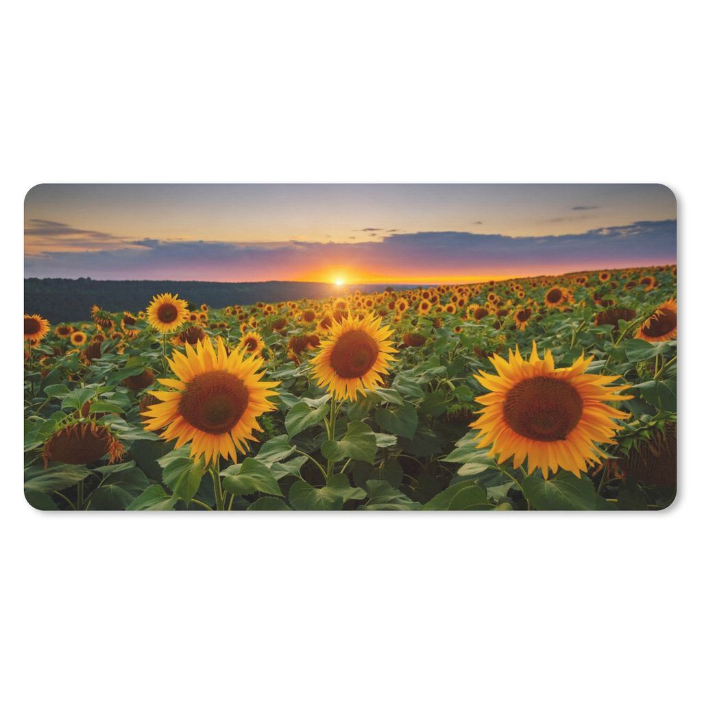 MuchoWow Mauspad Mousepad Blumen - Nacht - Sonnenuntergang - Sonnenblume - Horizont 60x30 cm - Mousepads - Maus Mat - Pad - Mausunterlage - Nachh...