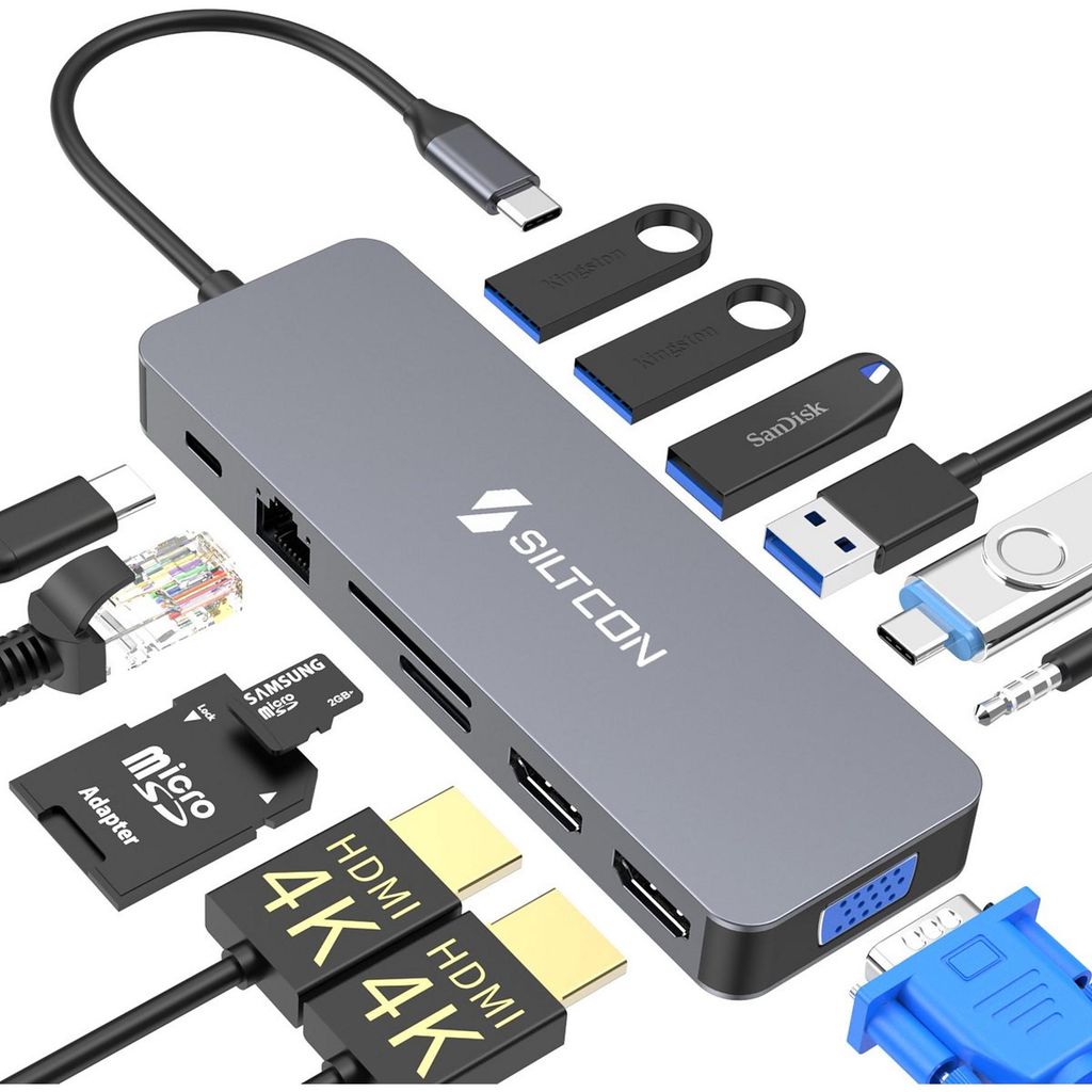 Siltcon® 13-in-1 USB-C Dockingstation – 2x HDMI 4K, PD 100 Produktbild 