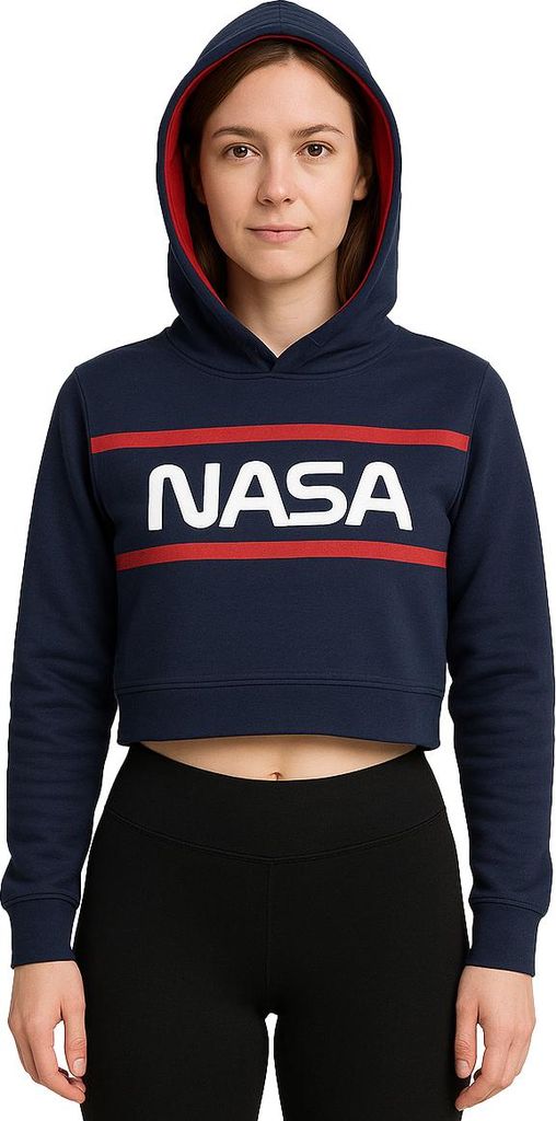 NASA Kapuzenpullover für Damen Hoodie Sweatshirt Pullover langärmlig Blau/Rot S