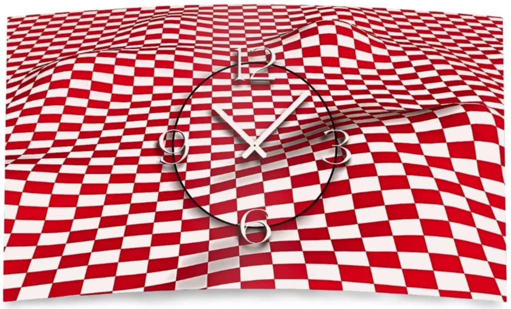 Digital Designer Art kariert rot/weiss Designer Wanduhr abstrakt modernes Wanduhren Design leise kein ticken DIXTIME 3DS-0421