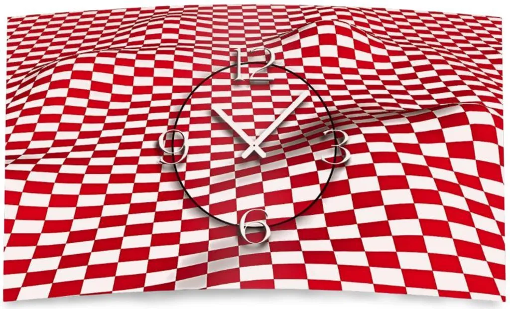 DIXTIME 3D-0421 Orologio di Design a Scacchi Rosso-Bianco | 3D Silenzioso