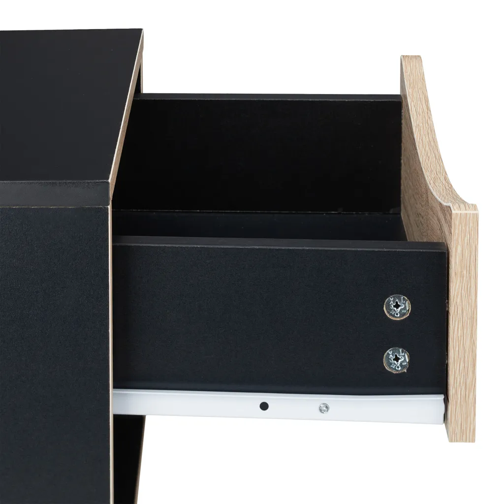 Table de nuit noire avec compartiment ouvert et structure robuste en bois - 7