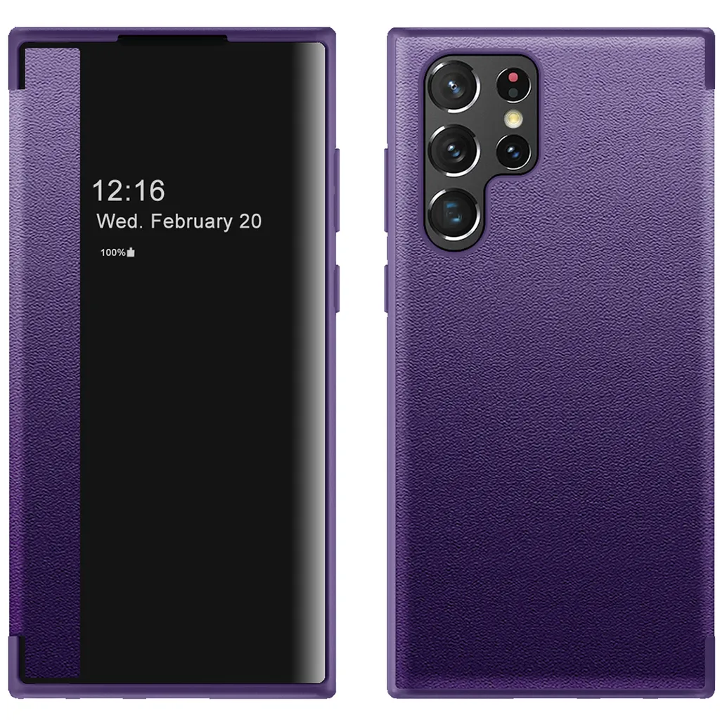 Custodia Samsung S23 Viola in Finto Cuoio con Finestra Smart View