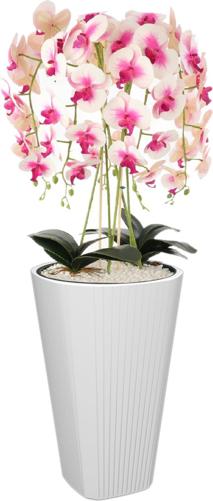 Blumentopf Blumenübertopf Blumenkübel mit Große Einsatz Farbe Weiß Runde Ø39 cm H 61 cm Rille Oberfläche Matt Kunststoff Modern GlamourTerras...