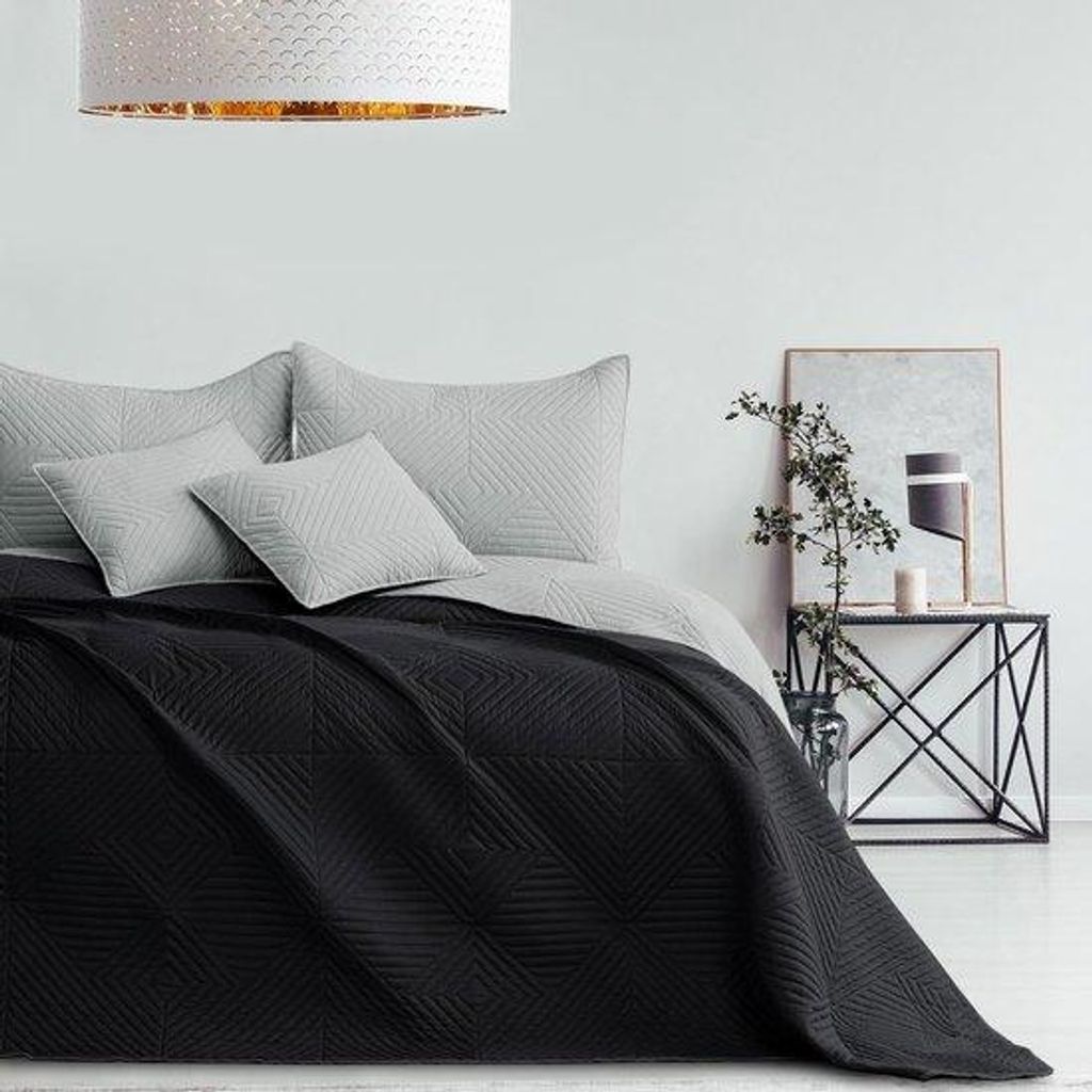 Famanu Sprei 240x260 cm Schwarz-Silber - Doppelseitiges Design aus Polyester