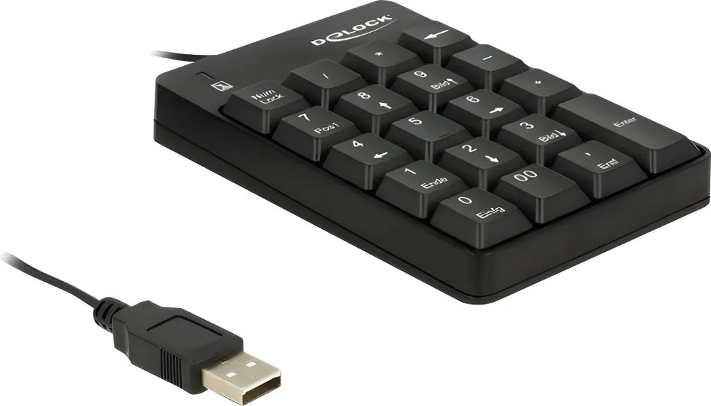 DELOCK Clavier USB Pavé Numérique 19 Touches Noir pour PC Portable