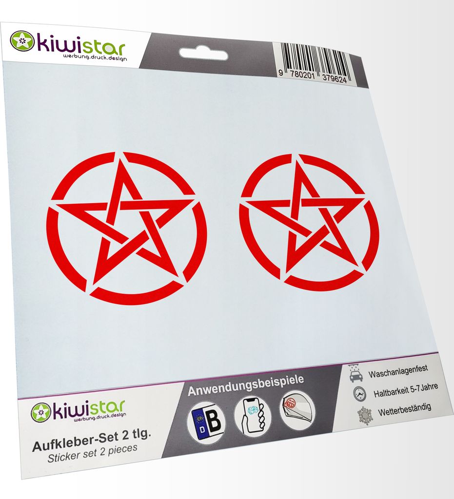 Kiwistar - 2x Kennzeichenaufkleber - rot - 21 mm Pentagramm - Pentakel Aufkleber für Auto, Laptop, Fahrrad, LKW, Motorrad Mehrfarbig JDM Decal Racing