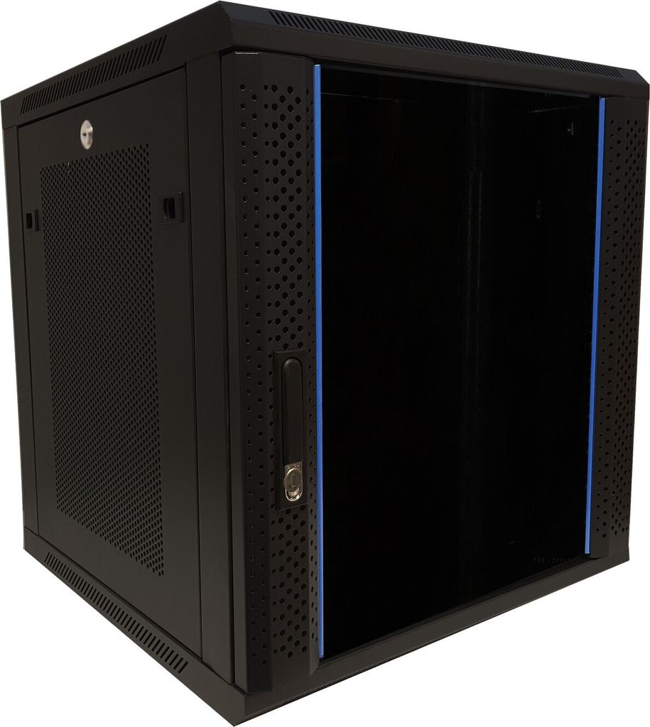 DSIT 12 HE Serverschrank, 19” Wandgehäuse mit Glastür und Perforierte Seitenwände (BxTxH) 600 x 600 x 635mm (DS6612ZP)