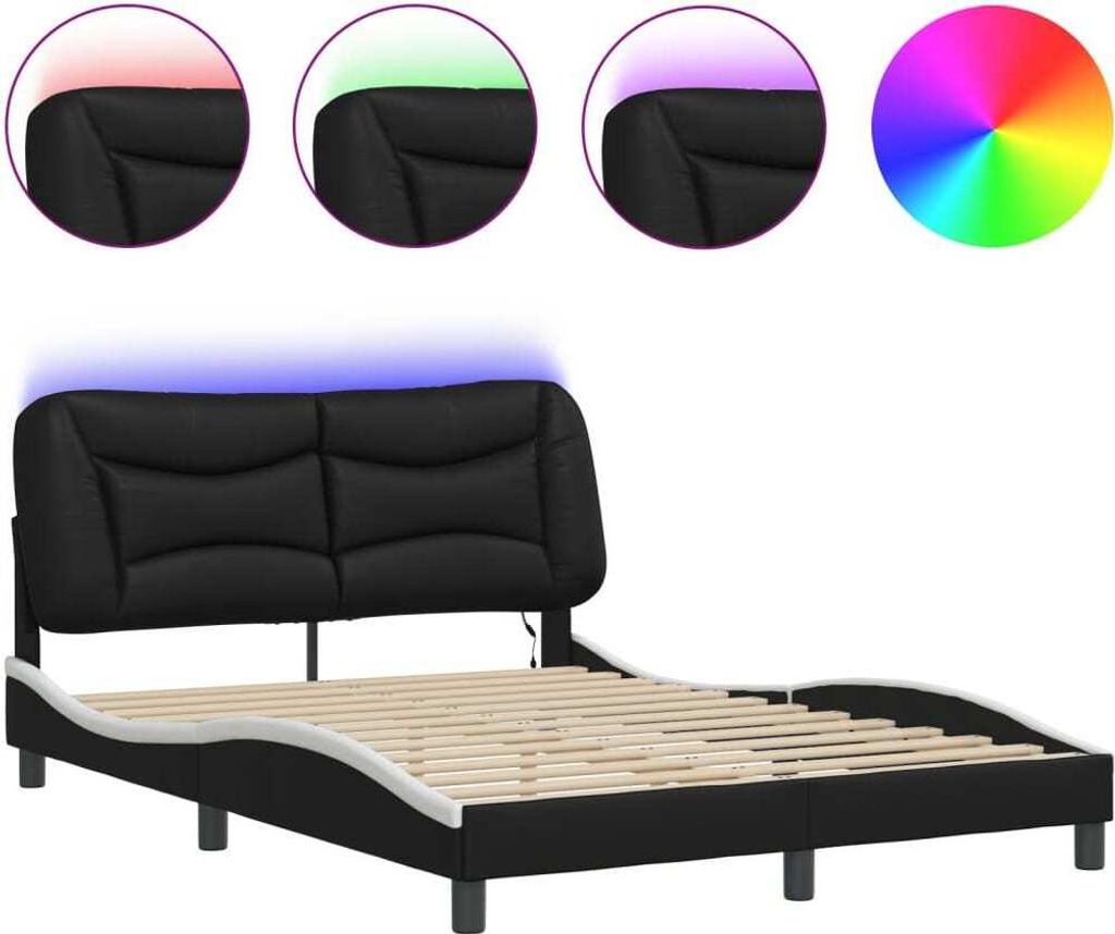 vidaXL Bettgestell mit LED ohne Matratze "Hvar" Schwarz und Weiß 140x200 cm