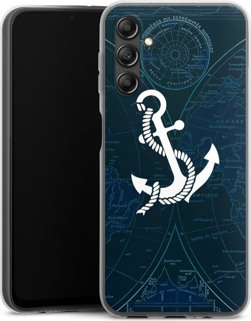 DeinDesign Handyhülle für Samsung Galaxy A14 5G Silikon Hülle Case Smartphone Schutzhülle Anker Landkarte Segeln
