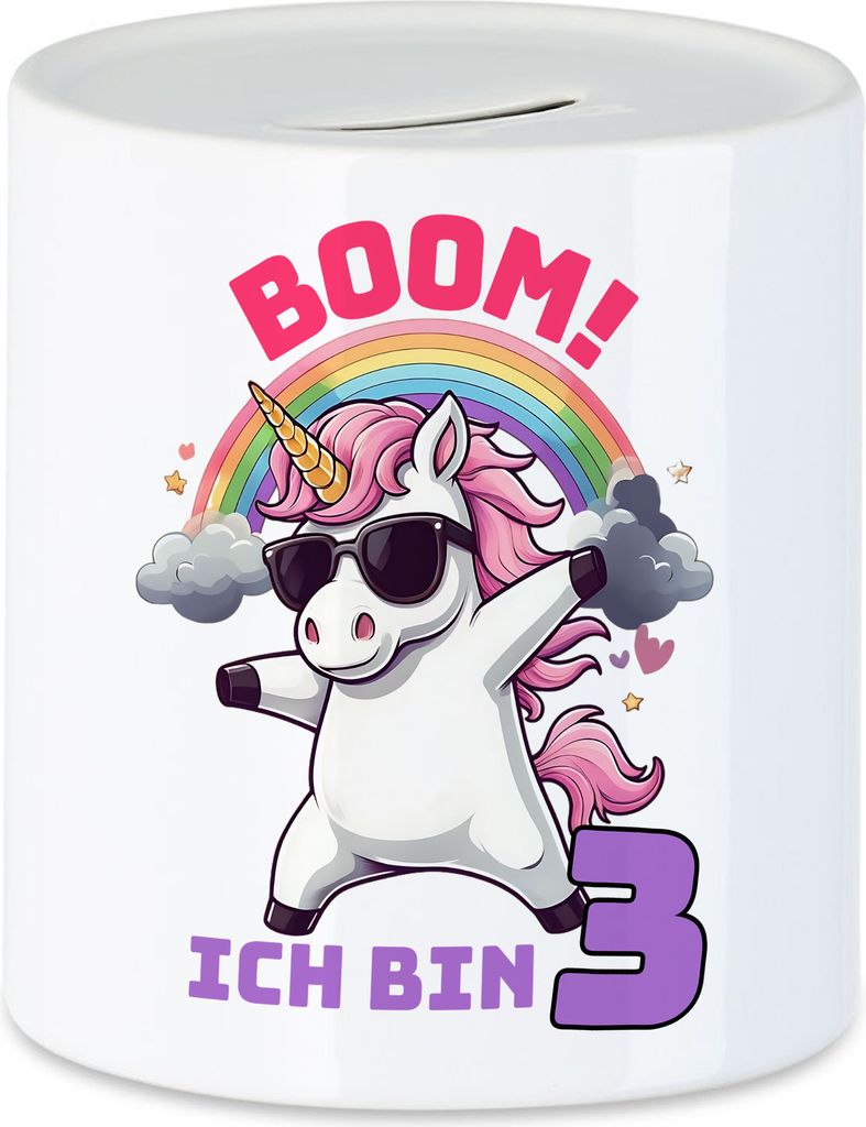 Boom Ich Bin 3 Spardose Kindergeburtstag Einhorn Geschenk Party Dabbing Regenbogen Spaß