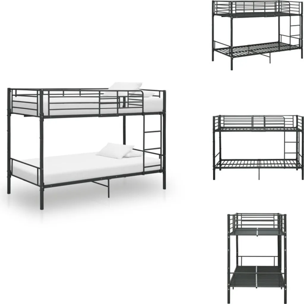 vidaXL Lit superposé noir en métal 90x200 cm robuste pour chambre enfant