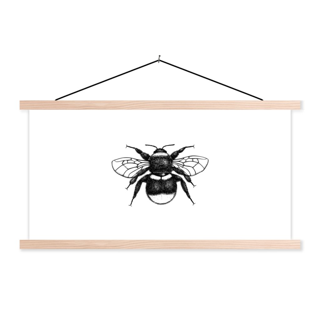 MuchoWow Textilposter Hummel - Botanisch - Retro - Insekten 60x30 cm mit holzfarbenen Rahmen - Dekoration