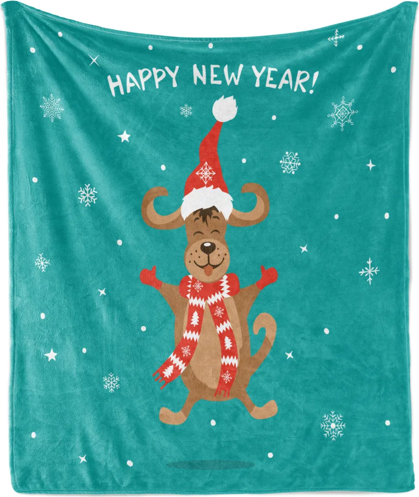 Plaid Natalizio 175x230 ABAKUHAUS | Coperta Cane Felice Morbido Pile