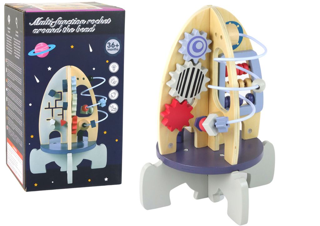 Raquette en bois, perles éducatives, engrenages Image du produit 