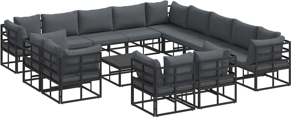 "SALE 2026" Gartensofa-set - elegantes Design - Sitzgruppe mit Sofa, Tisch - mit Kissen 14 pcs Schwarz Aluminium - Terassenmöbel DEMöbel398422