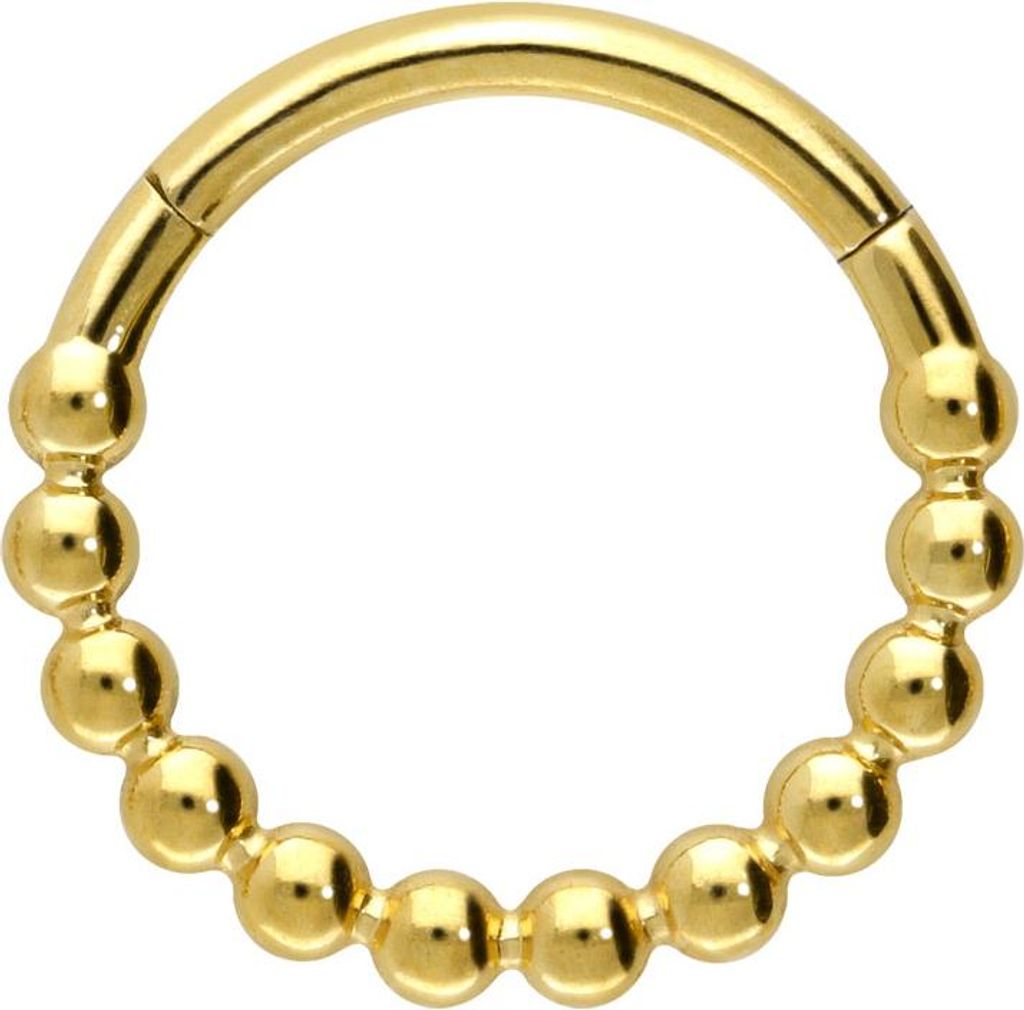 Ohrpiercing, Nasenpiercing, Septum Piercing Titan Segmentring Clicker KUGELN Gold Innendurchmesser: 10mm + Stabstärke: 1,2mm