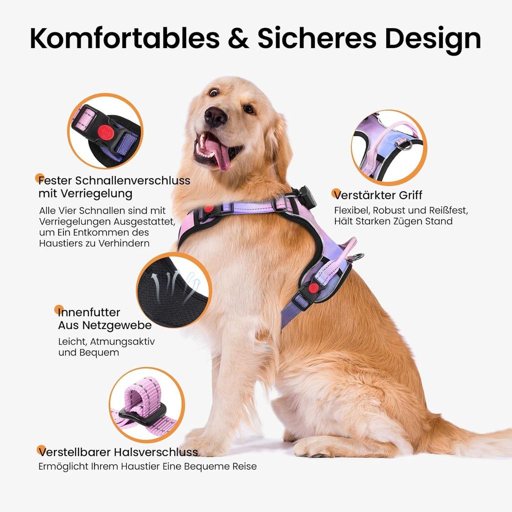 LED Hundegeschirr RGB Wiederaufladbar  Superhelles Sicherheitsgeschirr Fr  Kleine, Mittlere & Groe Hunde