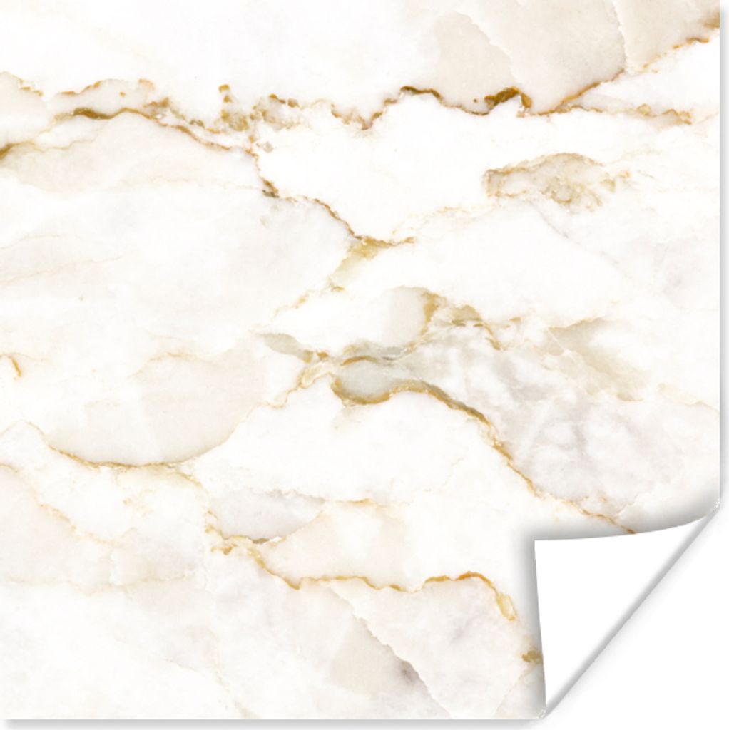 MuchoWow Poster Marmor - Limette - Gold - Luxus - Marmoroptik - Weiß 30x30 cm - Wandposter - Printing