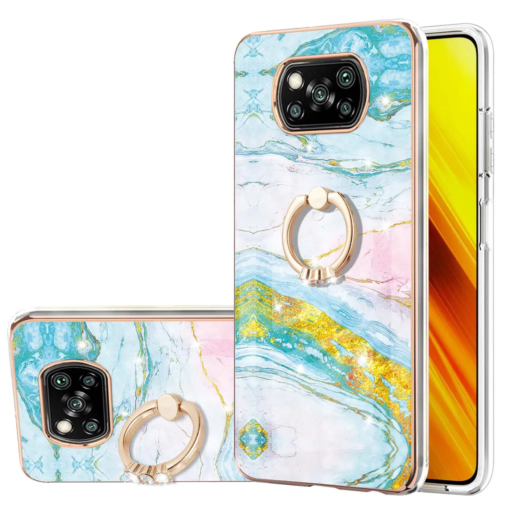 Custodia Antiurto Xiaomi Poco X3 NFC/Pro - Marmo Blu e Anello 360