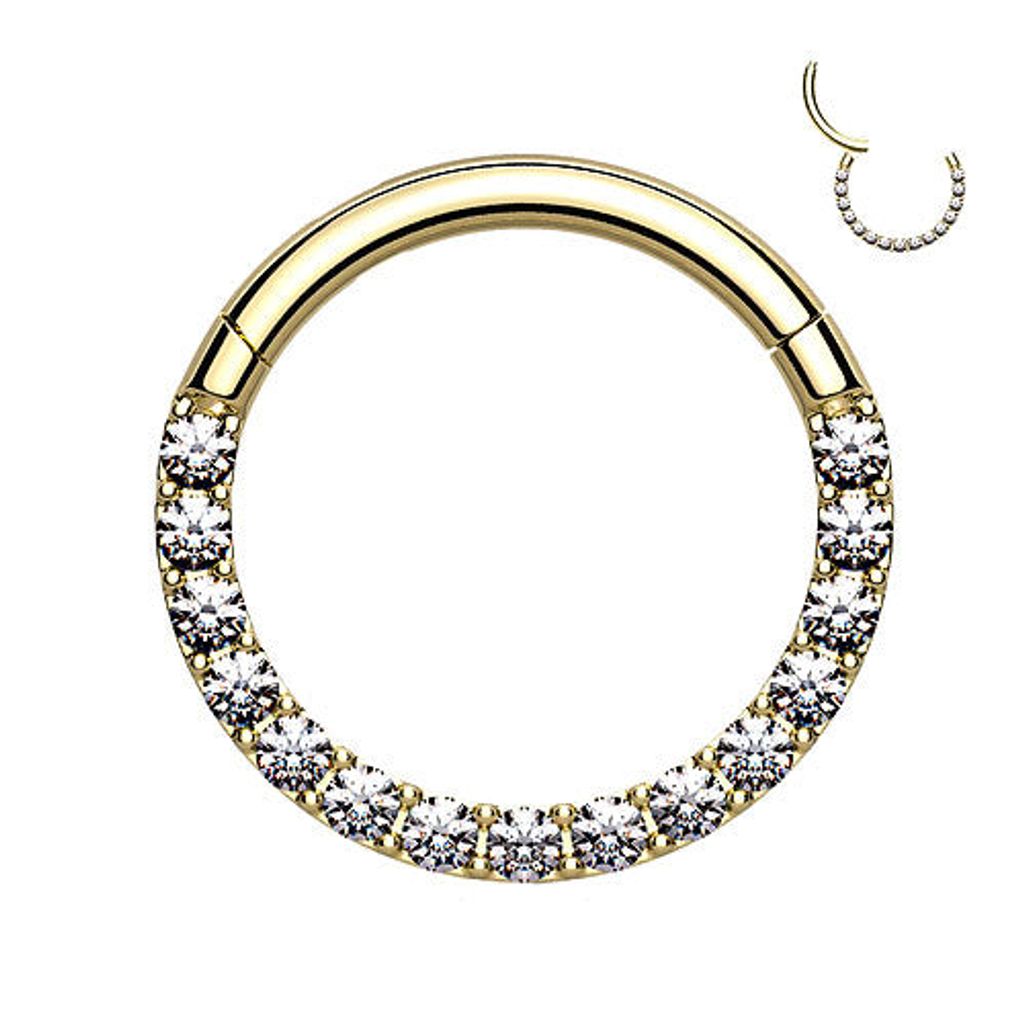 Taffstyle Piercing Septum Clicker Hochwertiges Septum Piercing Nase Ohr Segment Ring Clicker Scharnier Kristalle, Gold / 1,6mm / 8mm