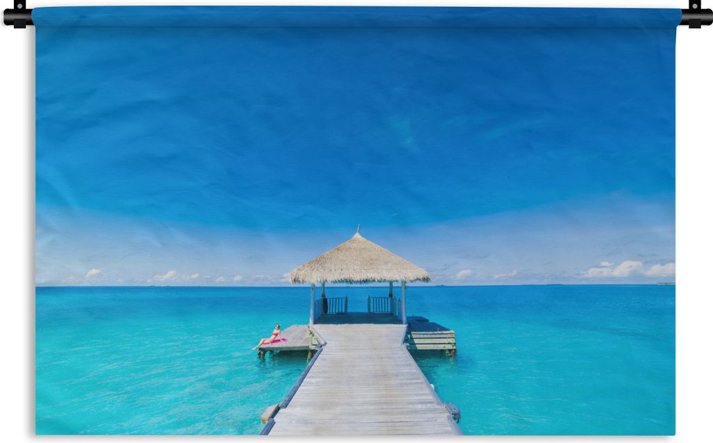 MuchoWow Wandteppich Wandbehang Meer - Pier - Hütte 120x80 cm Tapisserie Dekoration Wandtuch - Wanddekorationen - Wandtücher