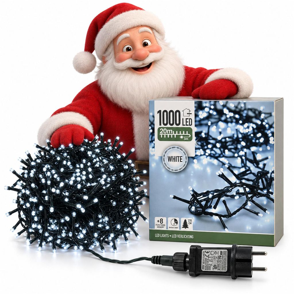 LED-Lichterkette außen 1000 LEDs 20 m kaltweiß mit Timer Produktbild 