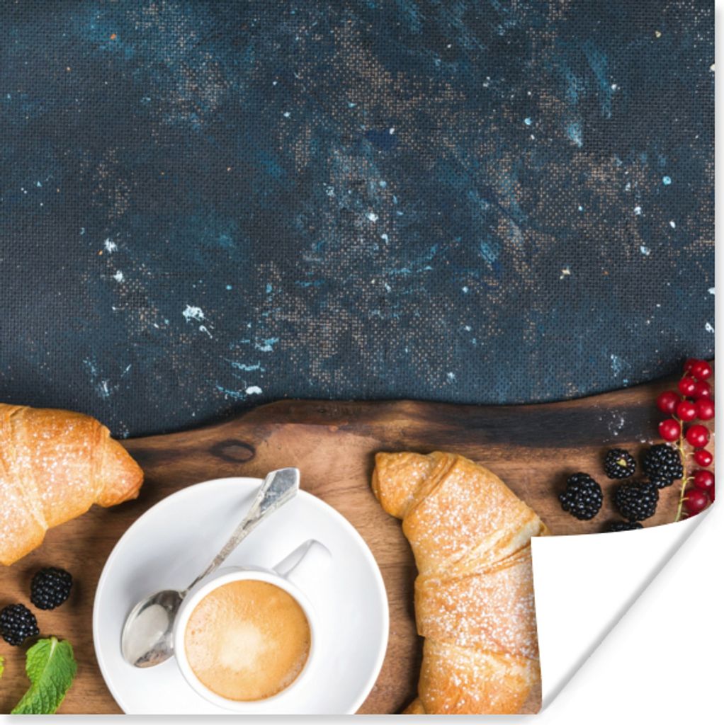 MuchoWow Poster Croissant - Obst - Kaffee - Küche 50x50 cm - Wohnzimmerdekoration