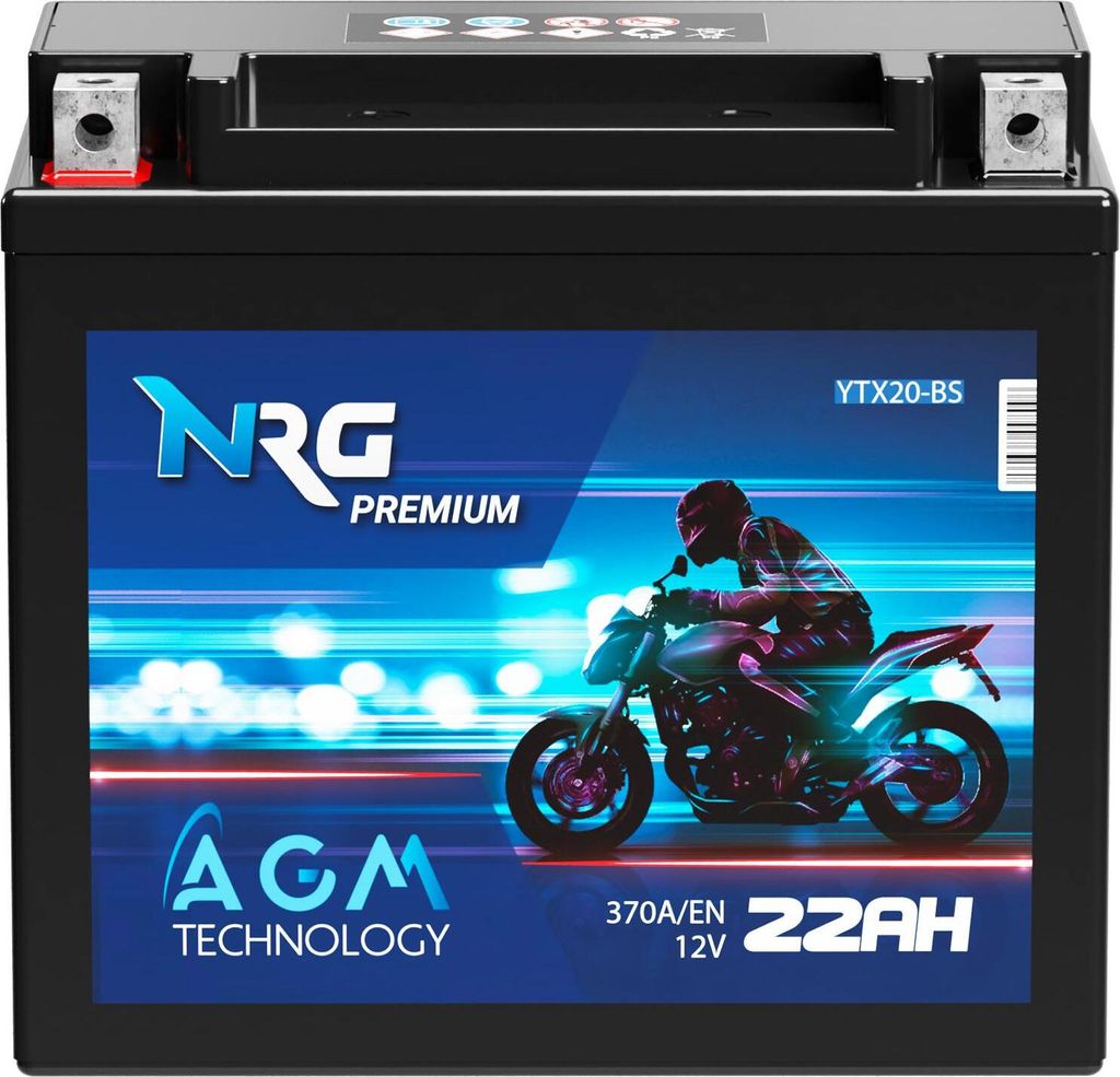 NRG AGM Motorradbatterie YTX20-BS 22Ah 12V