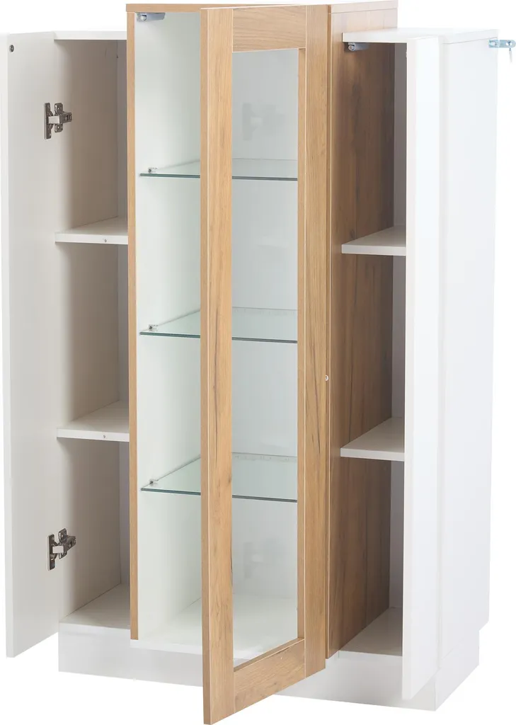 Petit Buffet Vitré 3 Portes - Solution de Rangement Lumineuse et Design - 9